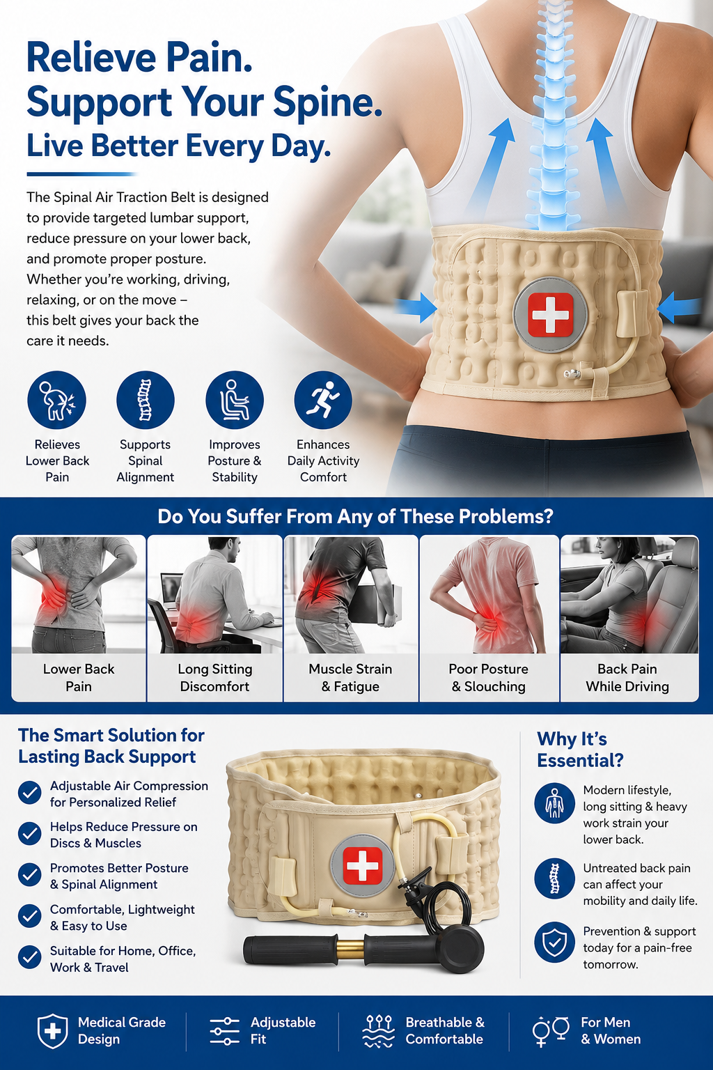 Spinal Air Traction Belt | Adjustable Inflatable Back & Lumbar Support