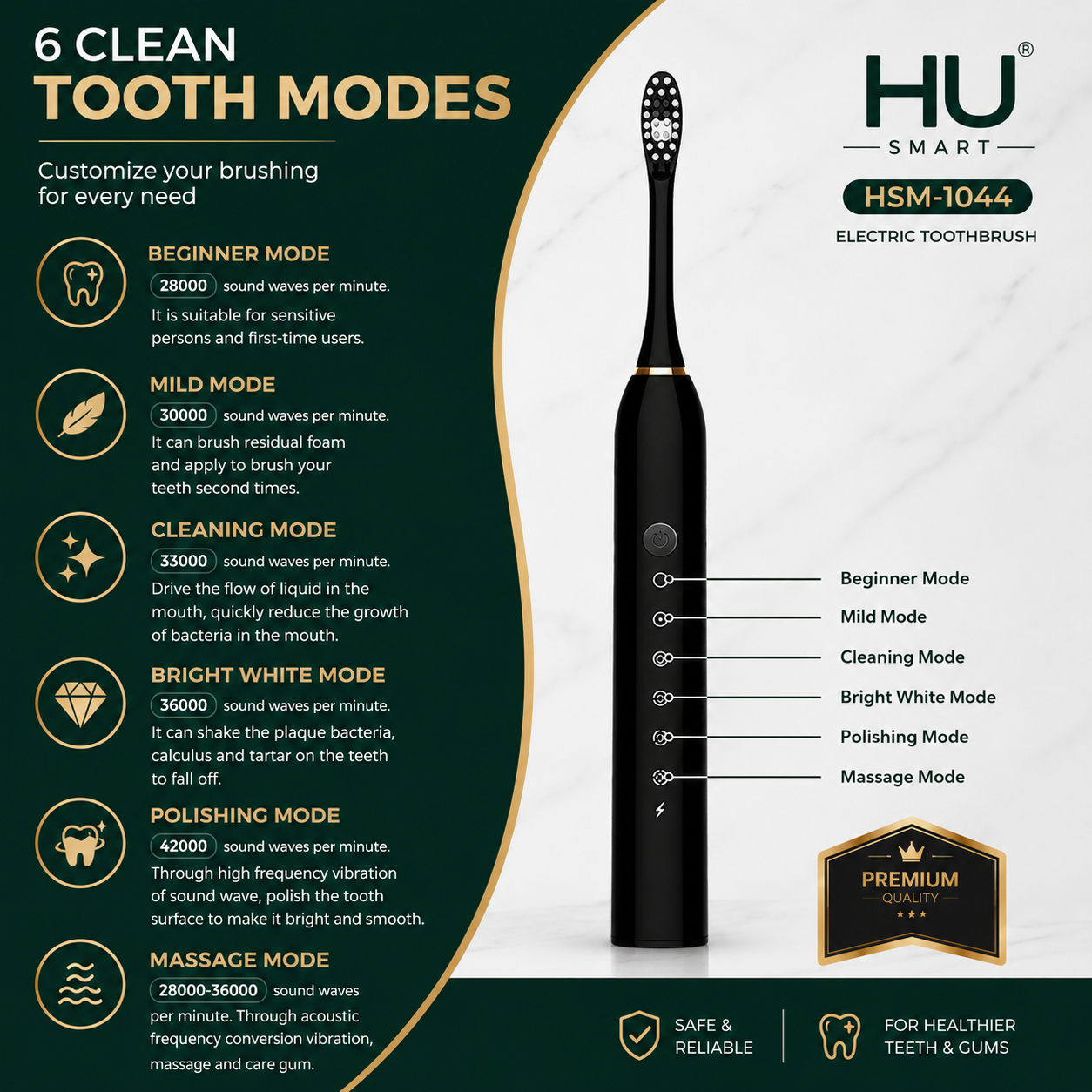 HU Smart Electric Toothbrush HSM-1044 – Rechargeable Multi-Mode Toothbrush