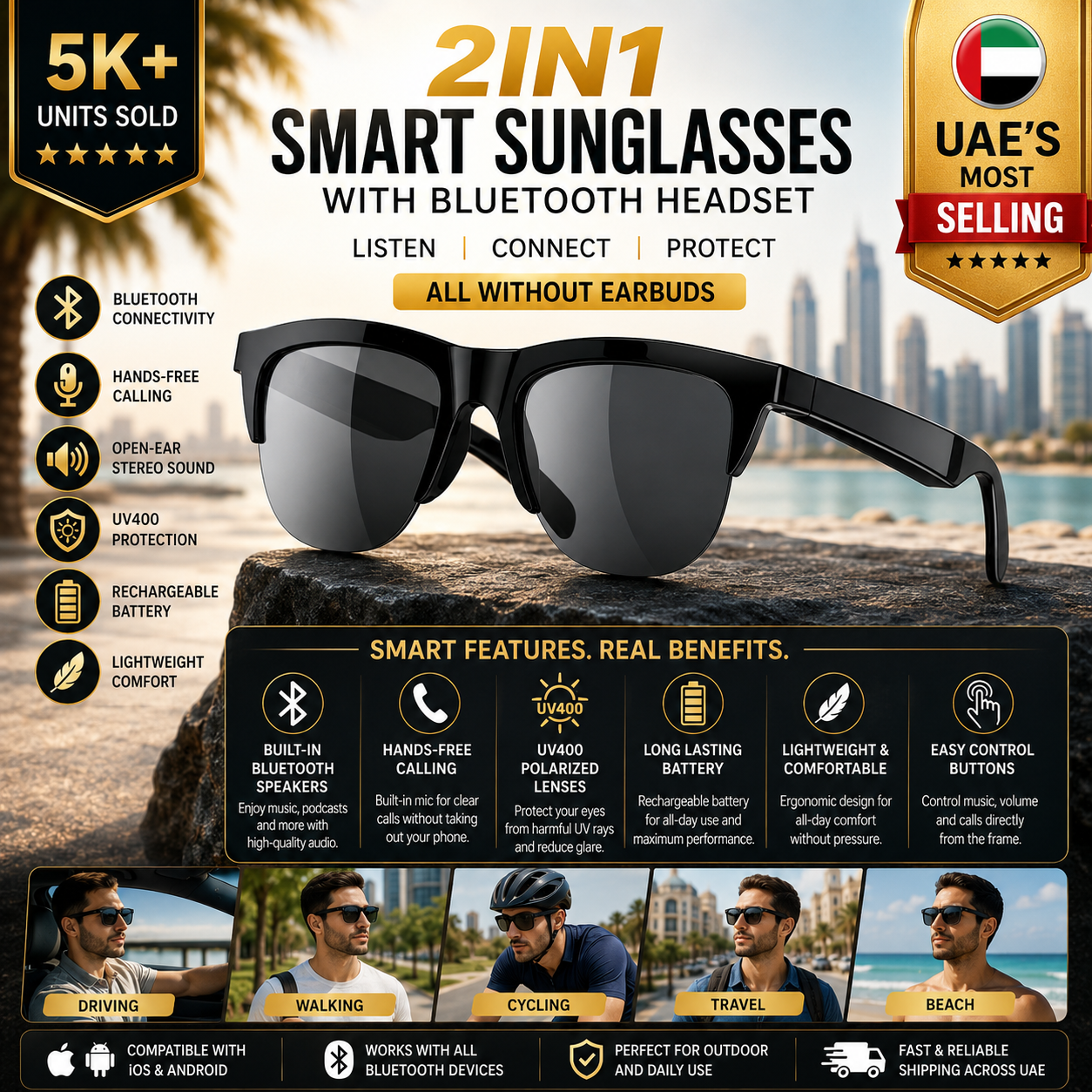 2in1 Smart Sunglasses with Bluetooth Headset