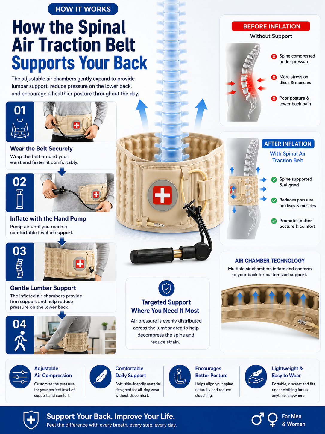 Spinal Air Traction Belt | Adjustable Inflatable Back & Lumbar Support