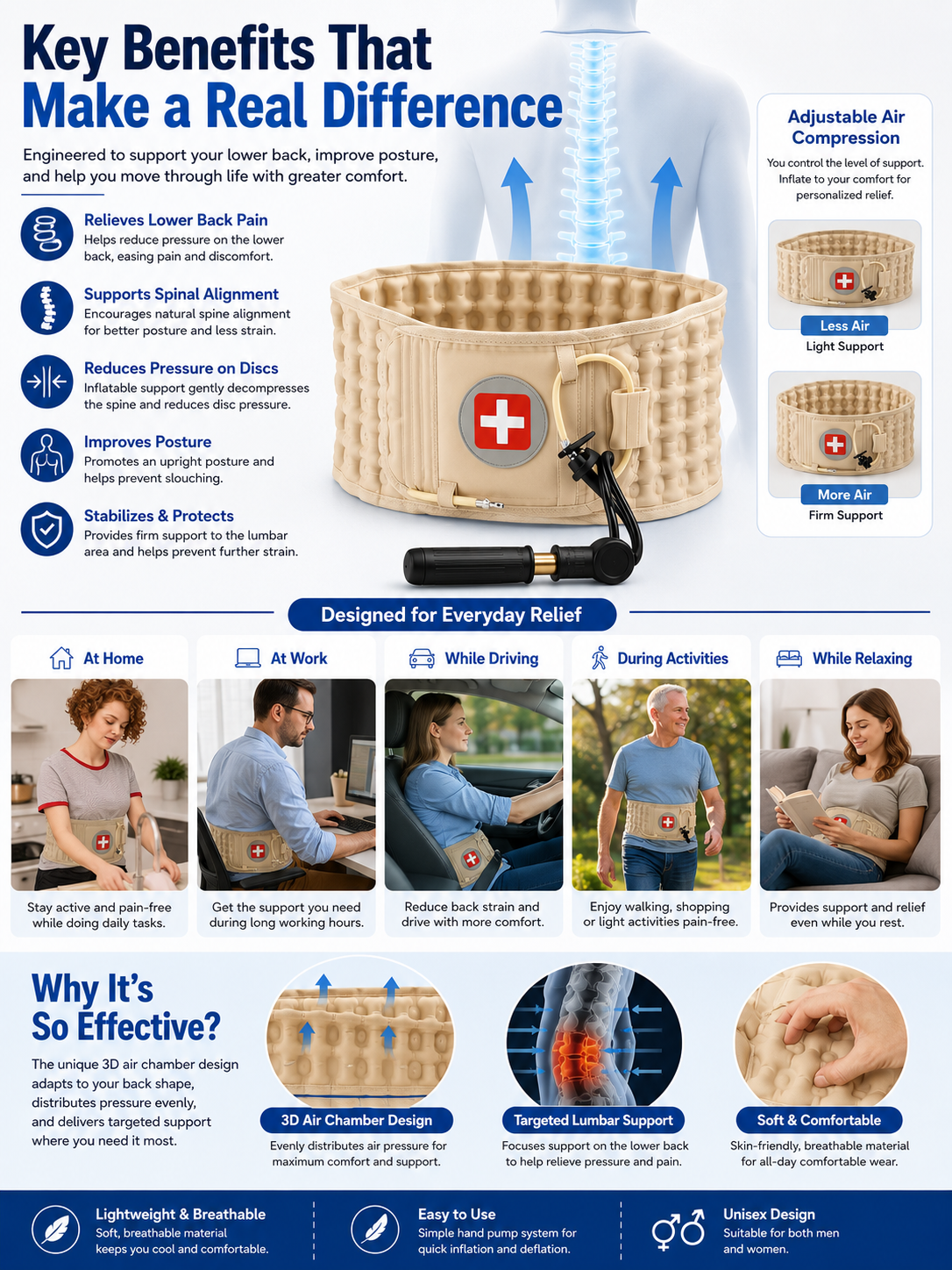 Spinal Air Traction Belt | Adjustable Inflatable Back & Lumbar Support