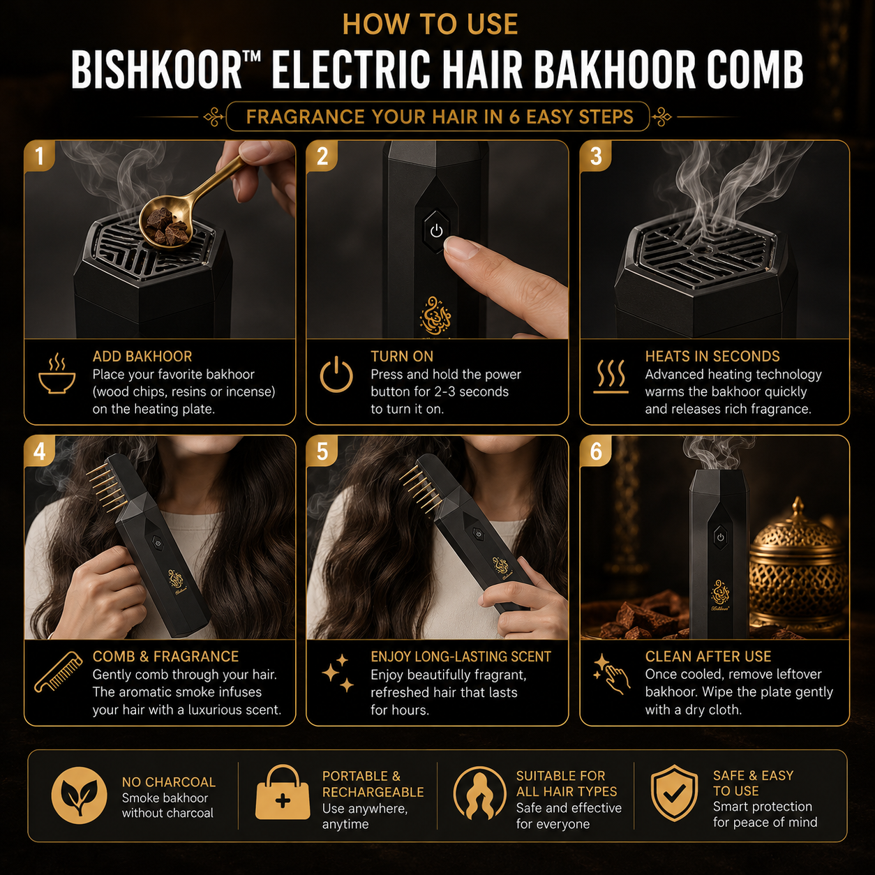 Bishkoor™ Electric Hair Bakhoor Comb