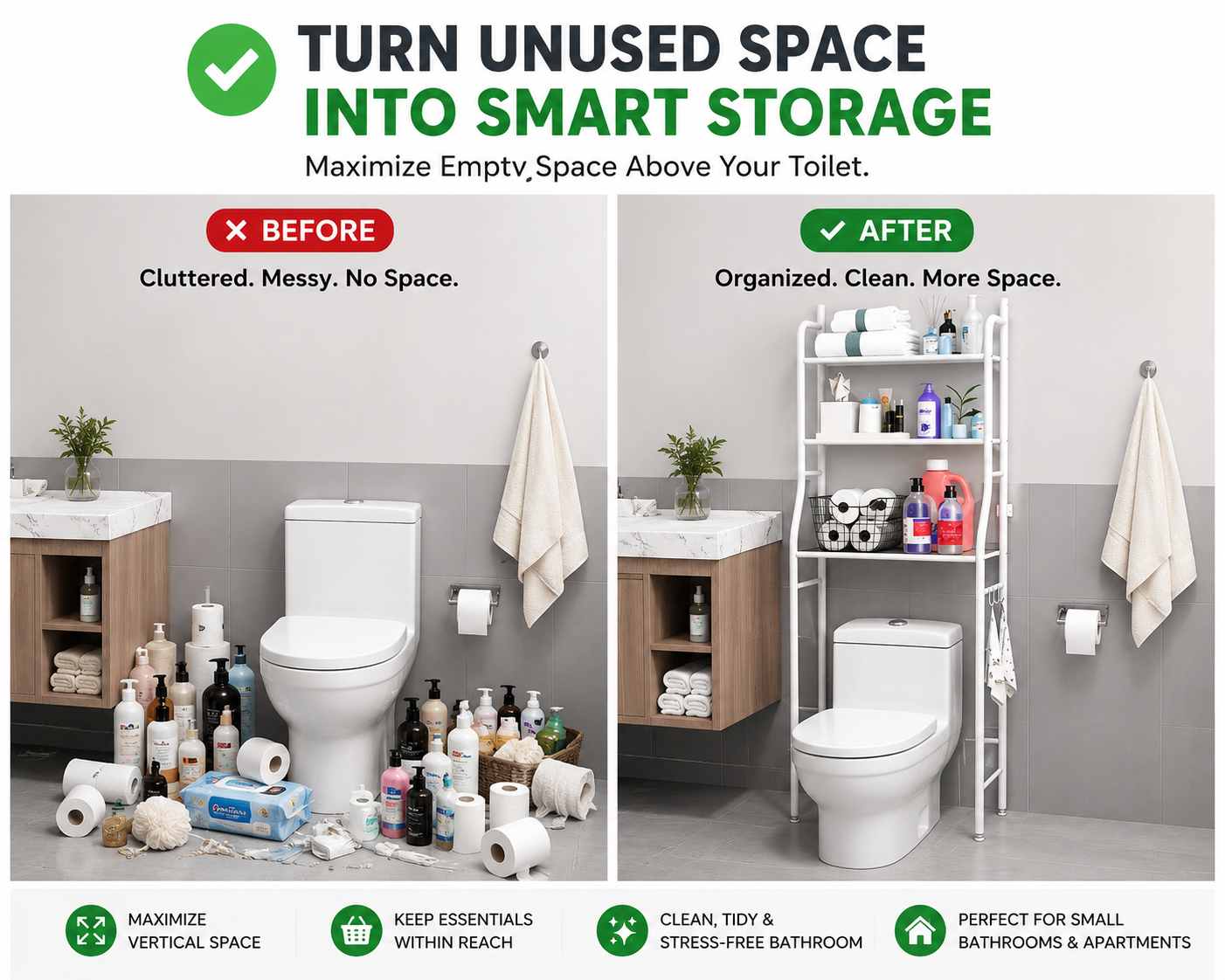SpaceSaver™ 3-Tier Over-Toilet Storage Rack