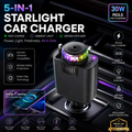 5-in-1 Starlight Car Charger – 30W Fast Charging with RGB Ambient Light & Aroma Diffuser